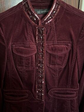 INC International Concepts Embellished Velvet Jacket - Burgundy